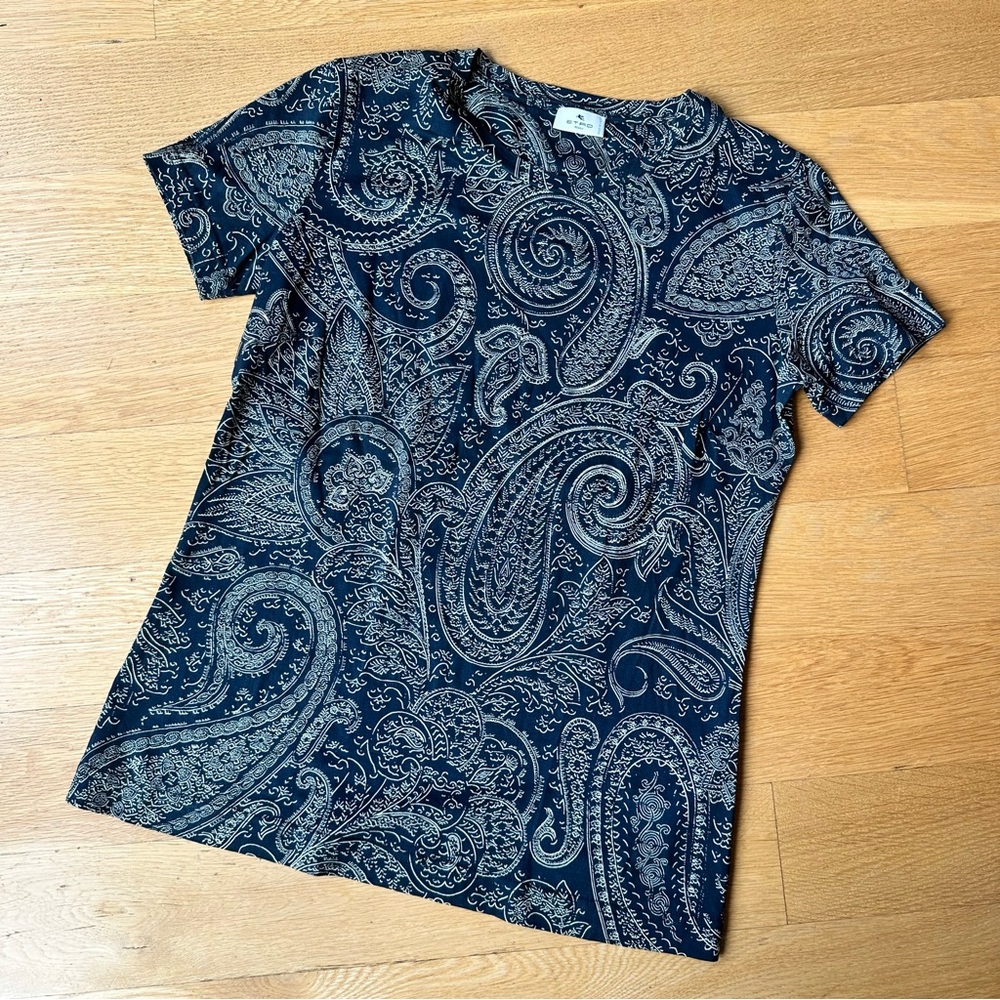 Etro Navy Paisley Short Sleeve Tee